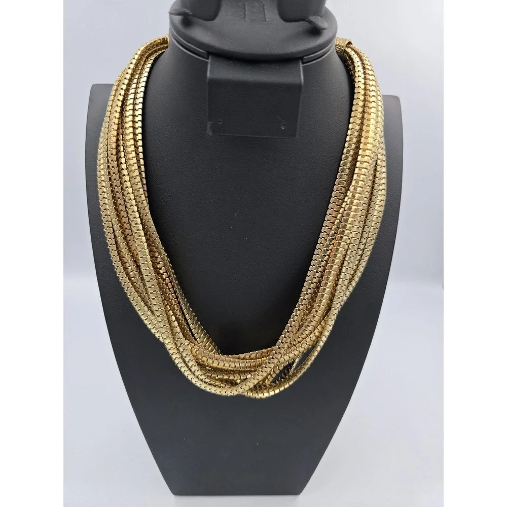 Vintage Multi-Strand Gold Tone Box Link Snake Chain‎ Statement Necklace